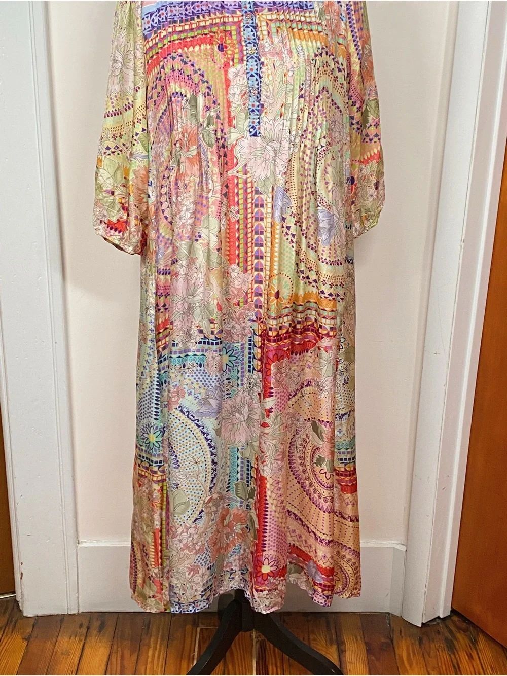 Johnny Was Garden Mosaic Tile Britta Floral Silk Midi-Dress size S - Picture 8 of 15